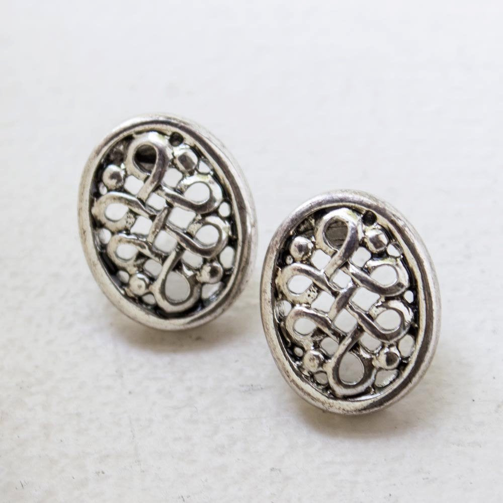 Vintage Oscar De La Renta Filigree Antiqued Silver Tone Earrings