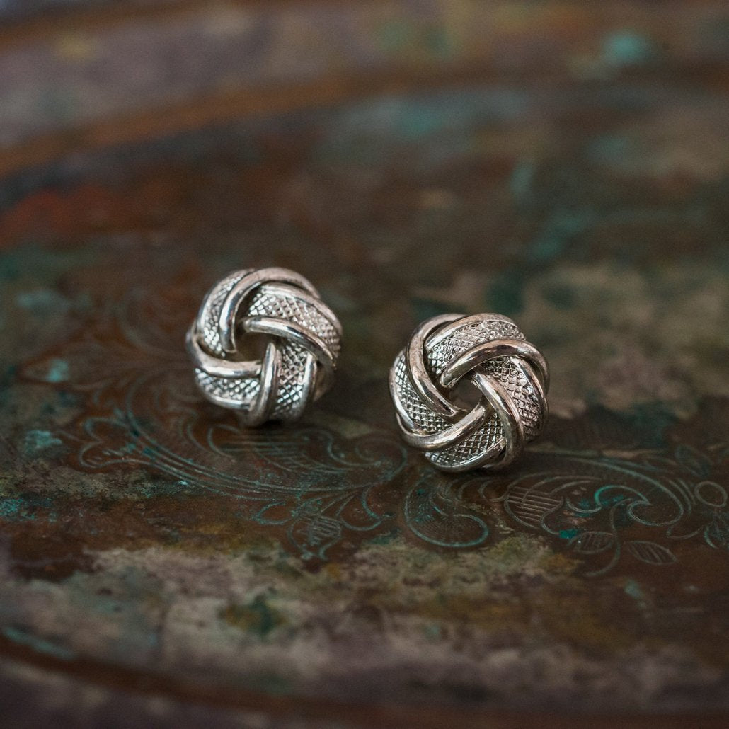 Vintage Oscar De La Renta Silver Tone Knot Post Earrings