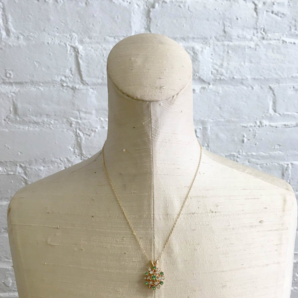 Vintage Opal Pendant Necklace with Tourmaline Austrian Crystals Made in the USA