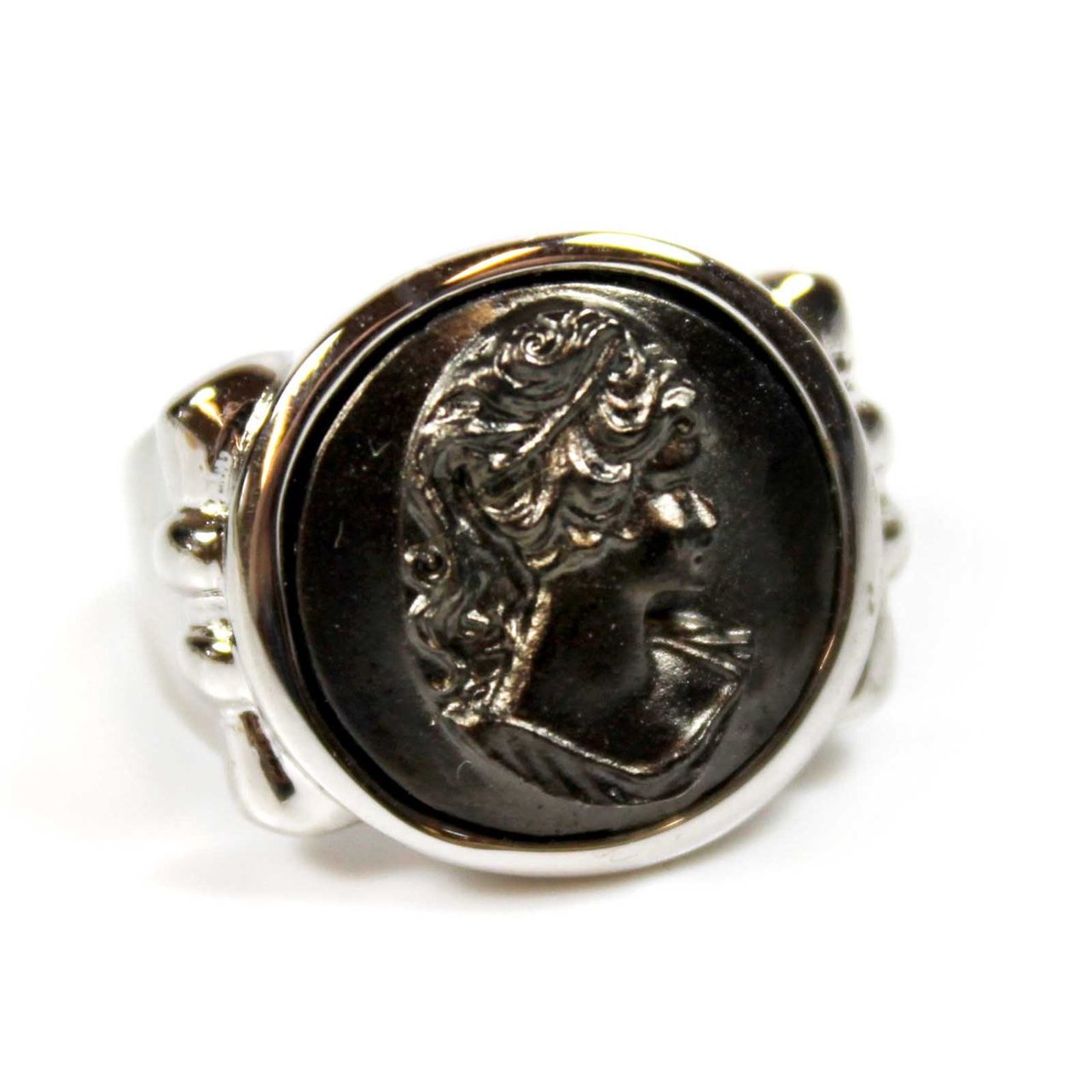 Vintage Ring Black Oxidized Cameo Rhodium Plated Silver Tone Ring #R4062 Size: 7