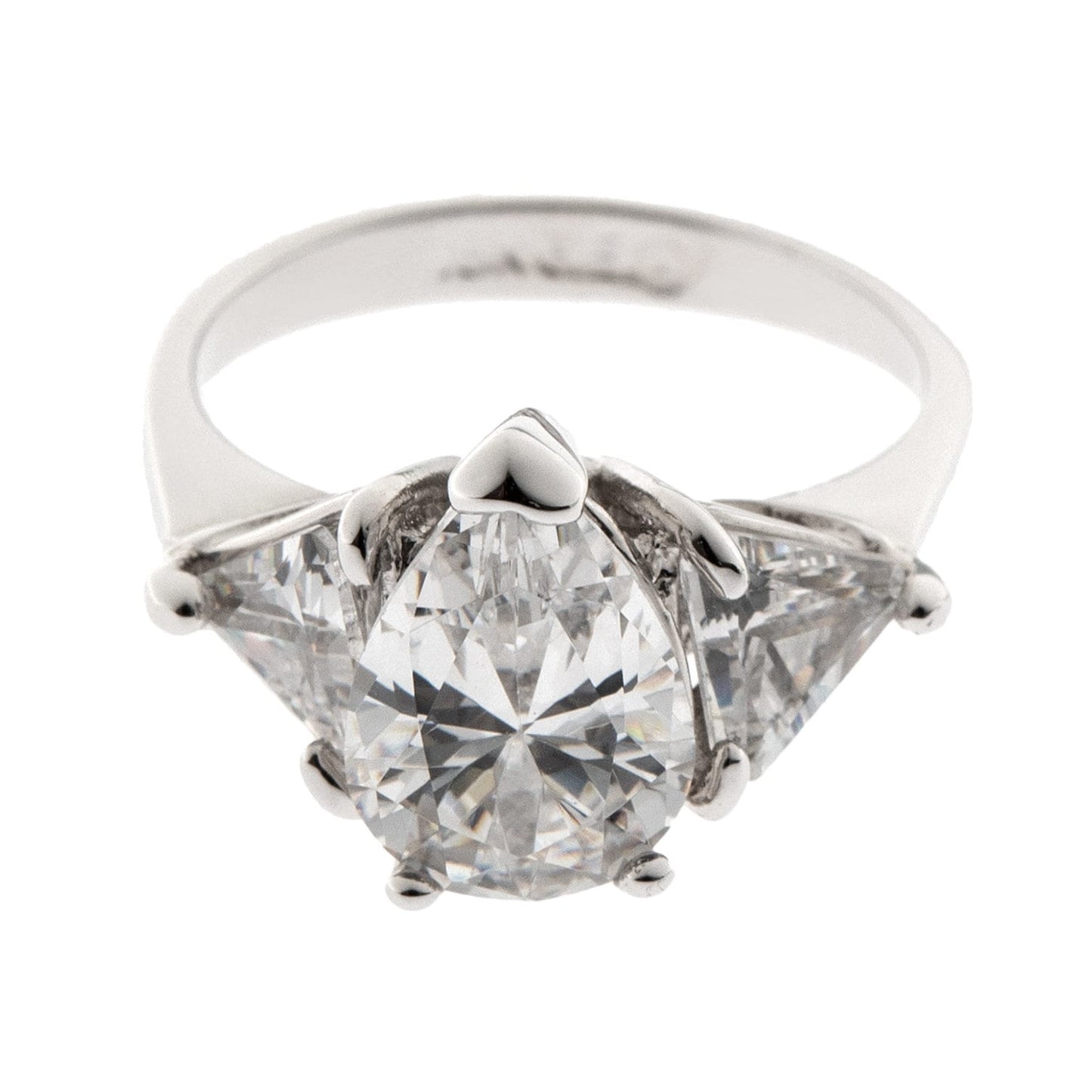 Vintage 1980s 18k White Gold Plated Pear Shaped Cubic Zirconia Engagement Style Ring Made in USA #R2437 Size 6