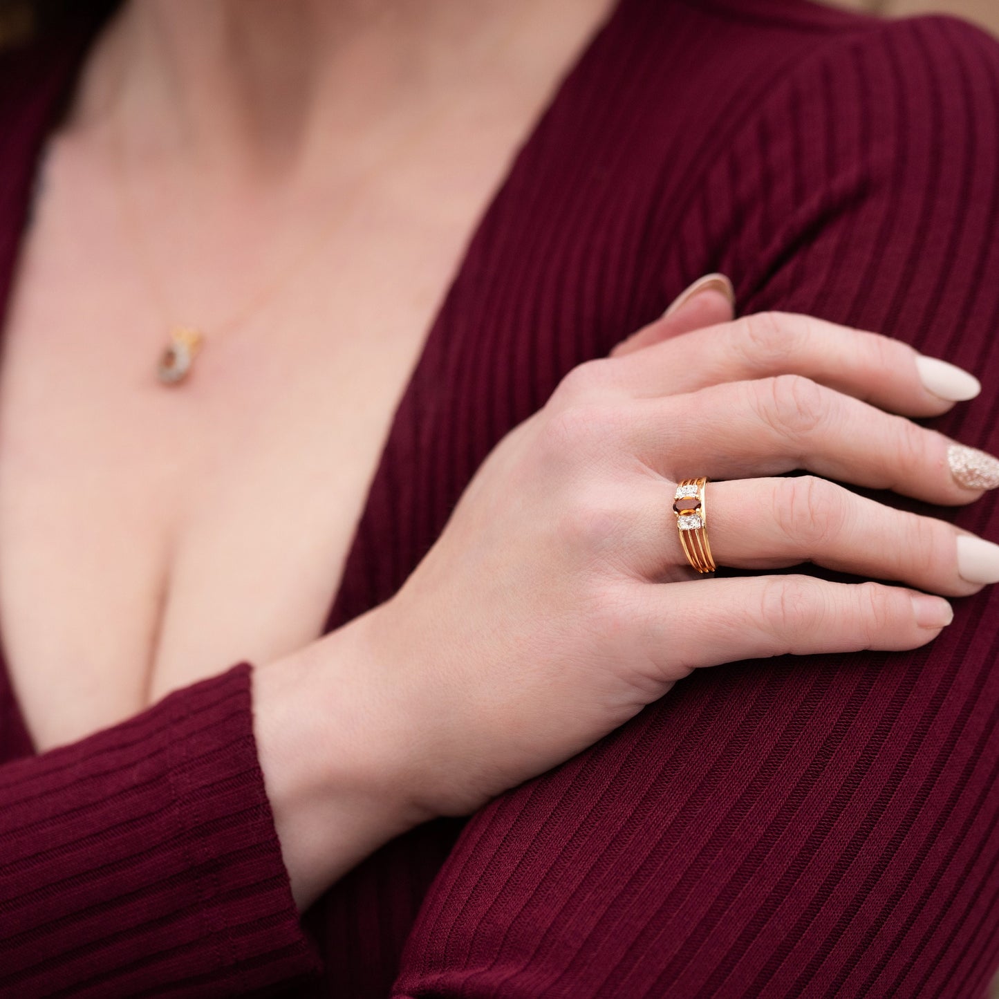 Vintage Jewelry Genuine Stone or Austrian Crystal Ring, Plated in 18kt Electroplated Yellow Gold Made in the USA