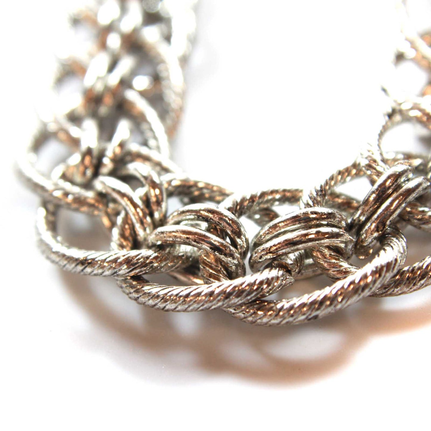 Vintage Oscar De La Renta Silver Tone 18 Inch Textured Links Necklace #OSN475