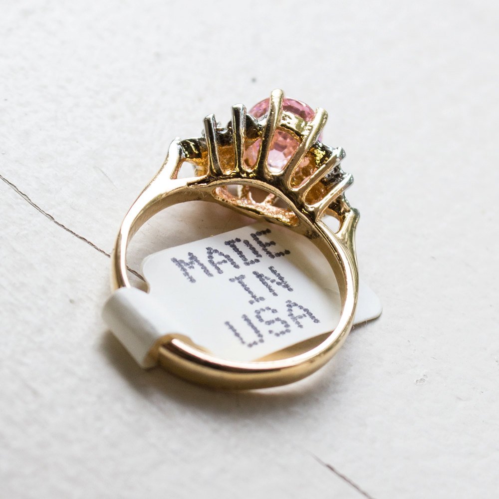 Vintage 1980's Cubic Zirconia Ring with Clear Austrian Crystals 18k Yellow Gold Electroplated