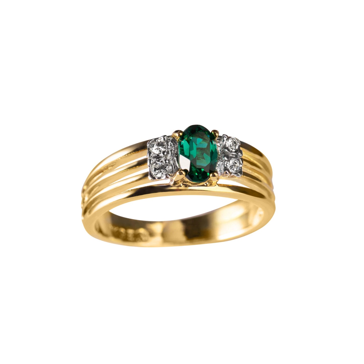 Vintage Jewelry Genuine Stone or Austrian Crystal Ring, Plated in 18kt Electroplated Yellow Gold Made in the USA