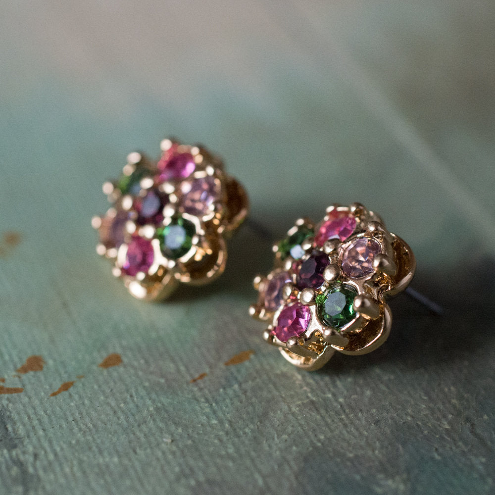 Vintage Pastel Flower Pierced Earrings 18k Yellow Gold Electroplated Made in USA