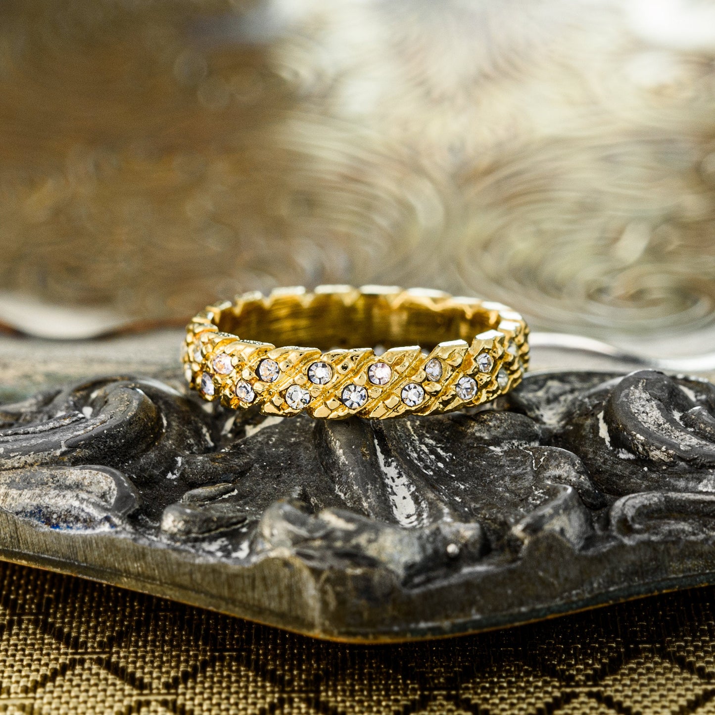 vintage-wedding-band-yellow-gold-plated-clear-Austrian-crystals