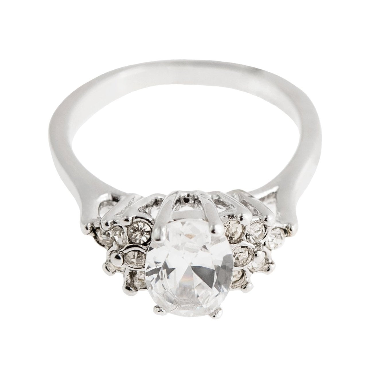 Vintage 1980's Cubic Zirconia Ring with Clear Austrian Crystals 18k Yellow Gold Electroplated