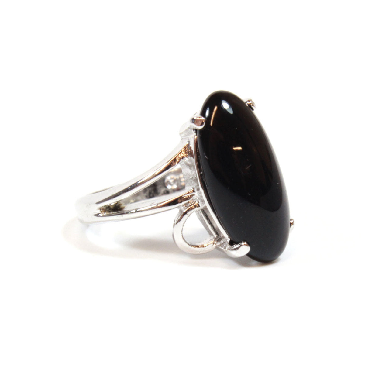 Vintage Ring Genuine Onyx 18k White Gold Electroplated Cocktail Ring Made in USA