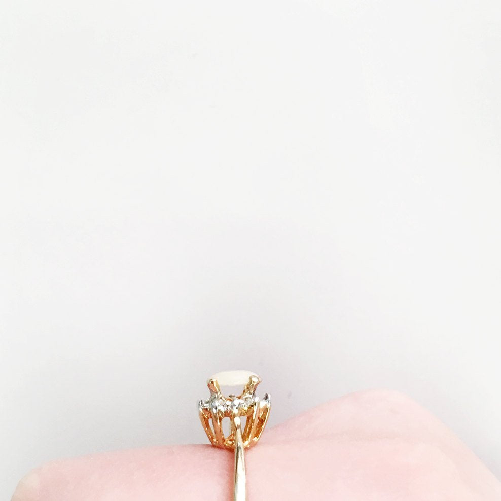 Vintage Genuine Opal or Austrian Crystal Ring 18k Yellow Gold Electroplated