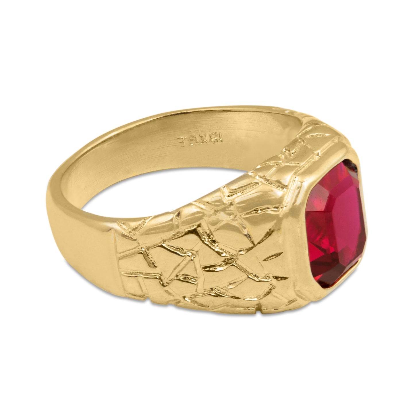 Vintage Ring 1980s Mens Ruby Crystal 18kt Gold Plated Antique for Men #R6004