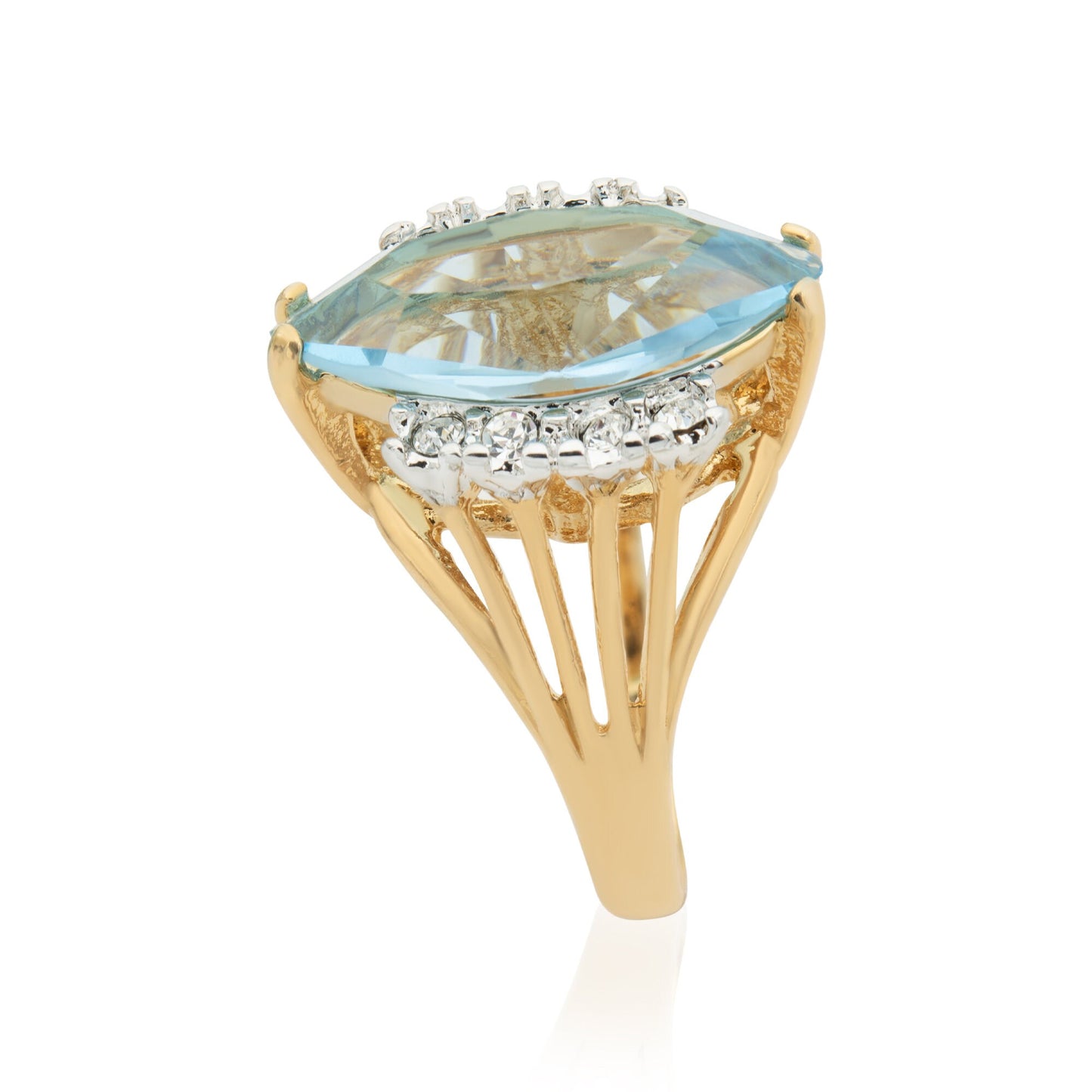 Vintage Ring Aquamarine Marquise Crystal 18k Gold Antique Womans Jewelry Handmade Rings