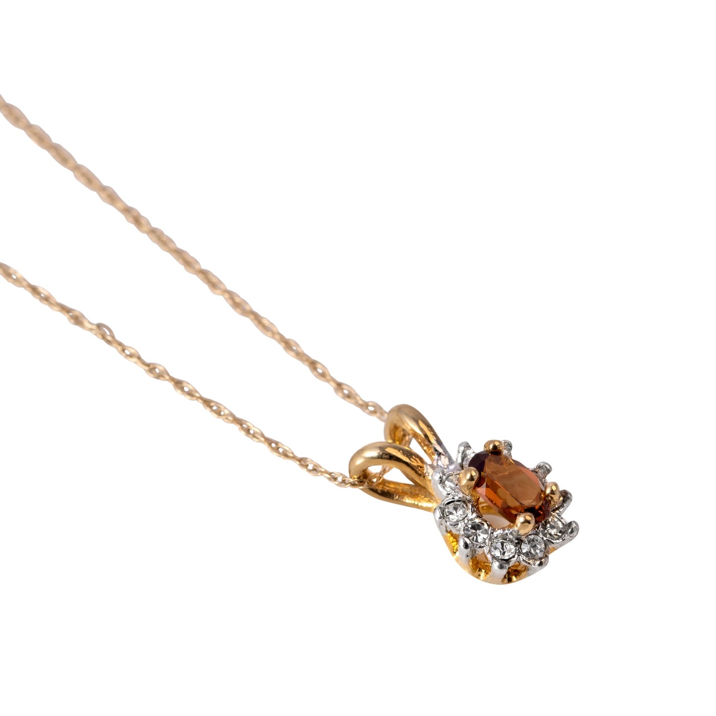 Vintage Light Topaz and Clear Austrian Crystal Necklace Made in the USA