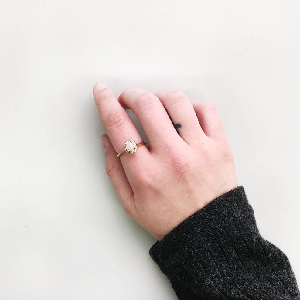 Vintage Genuine Opal or Austrian Crystal Ring 18k Yellow Gold Electroplated