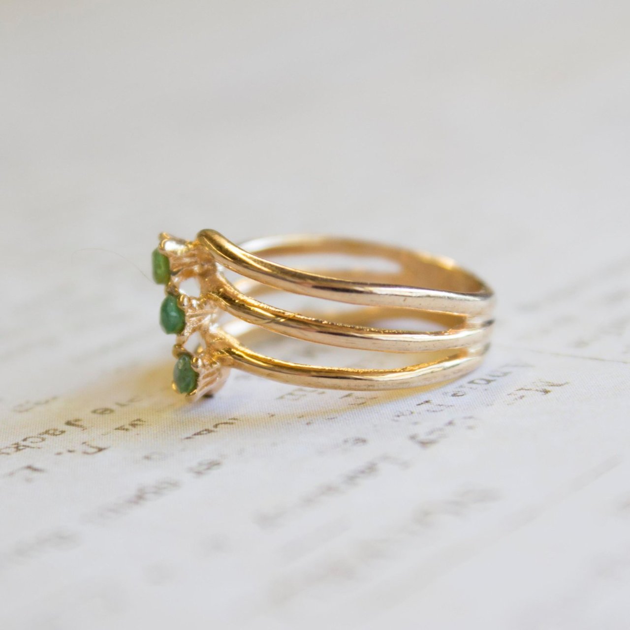 Vintage Genuine Stones 18k Yellow Gold Electroplated Ring Made in USA Antique Princess Rings