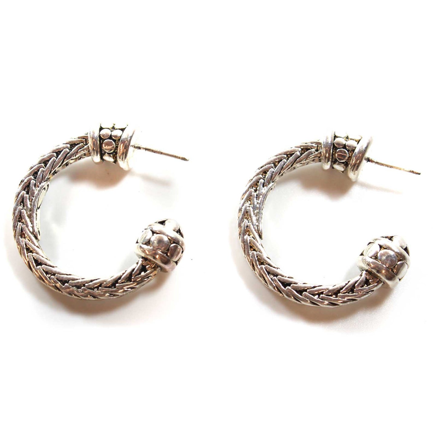Vintage Oscar De La Renta Braided Antiqued Silver Tone Hoops Earrings