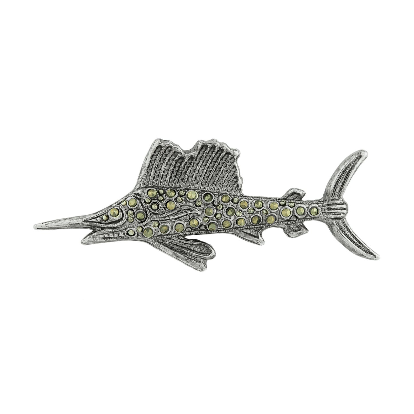 Vintage Ring Fish Pin Genuine Marchasite 18k White Gold Silver Size: undefined