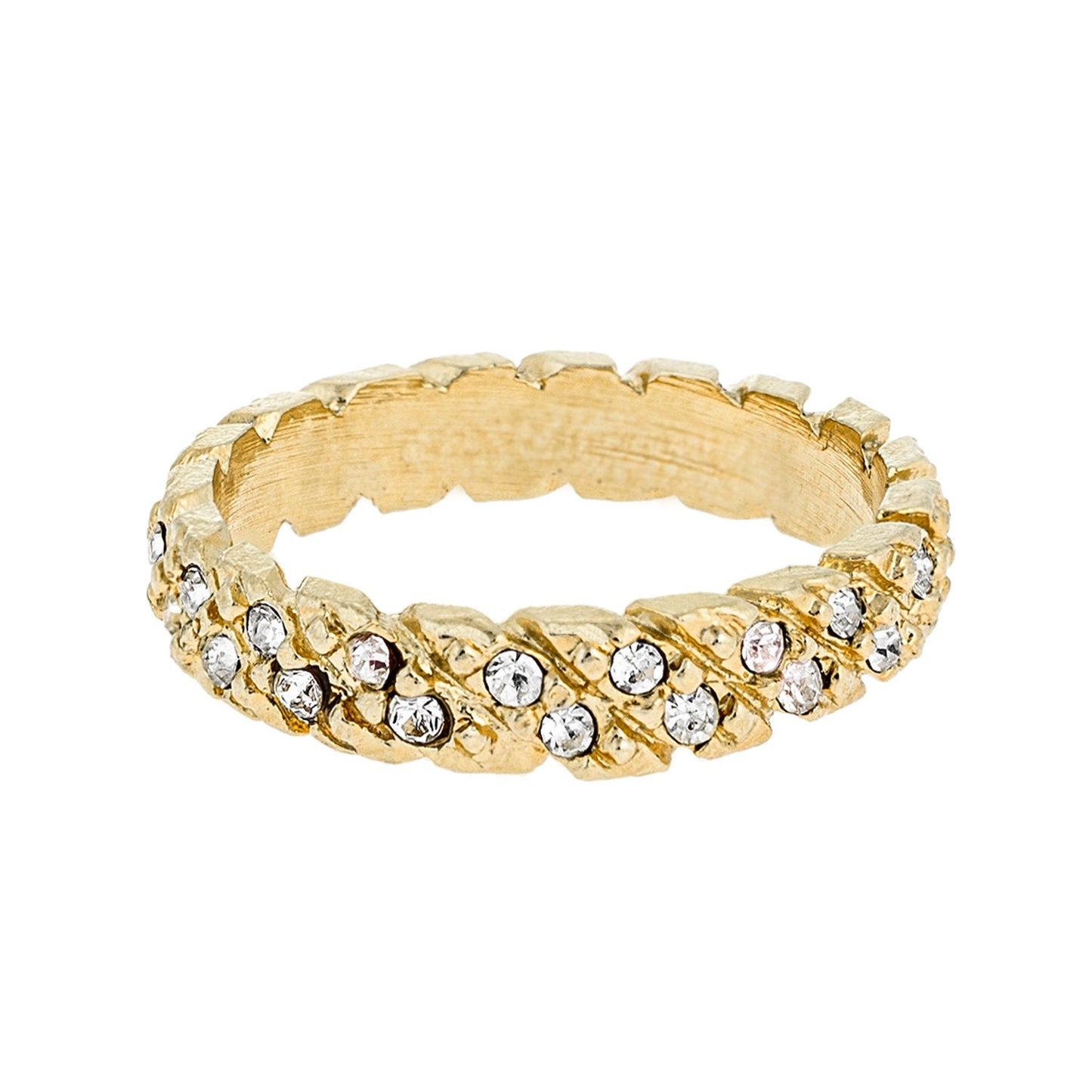 Vintage Wedding Band Style 18k Yellow Gold Electroplated Clear Austrian Crystals Made in the USA