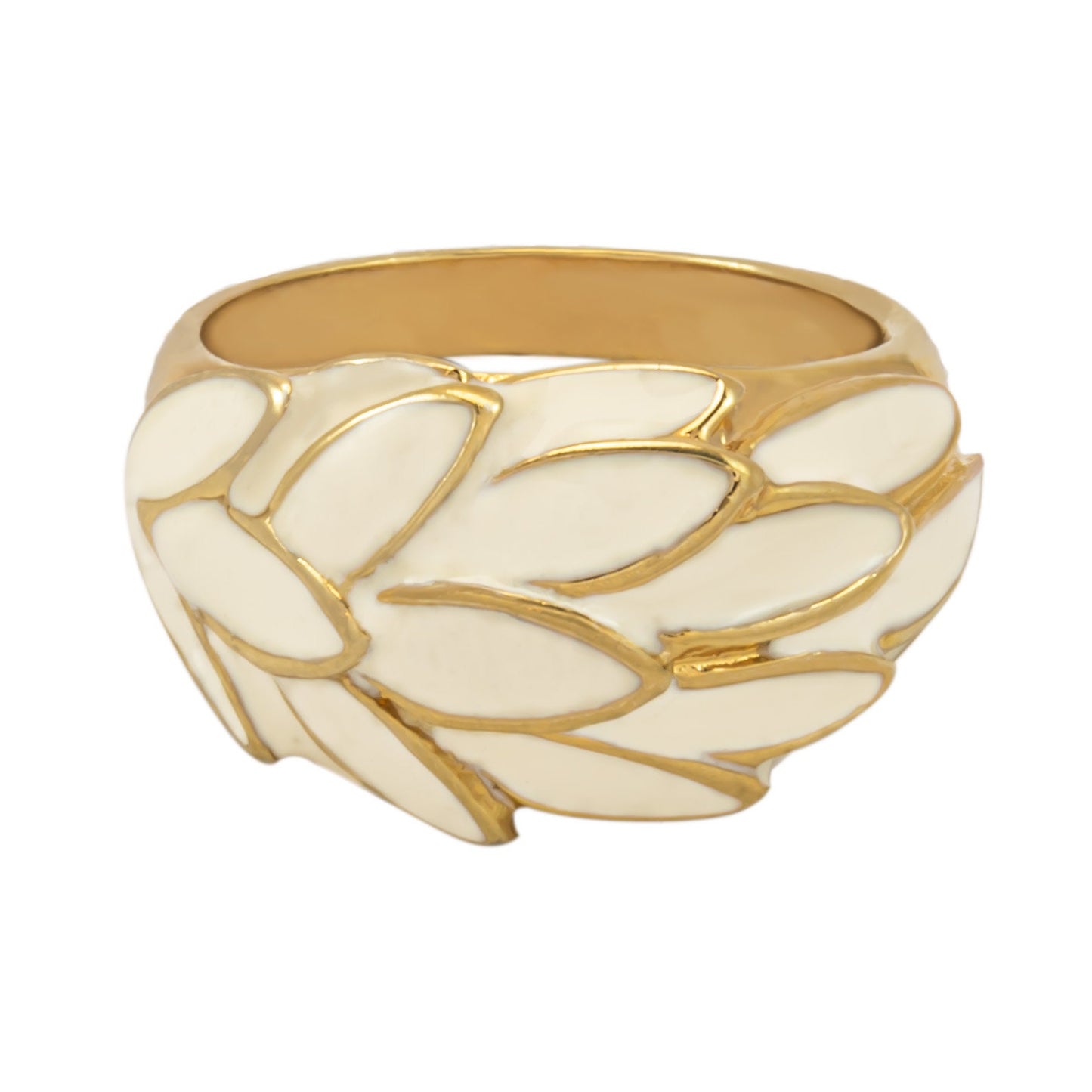 Vintage 1970's Deep Ruby Enamel with Sparkle Undertone Leaf Motif 18k Gold Electroplated Ring