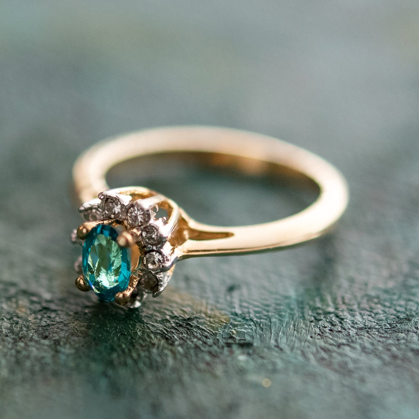Vintage Genuine Opal or Austrian Crystal Ring 18k Yellow Gold Electroplated