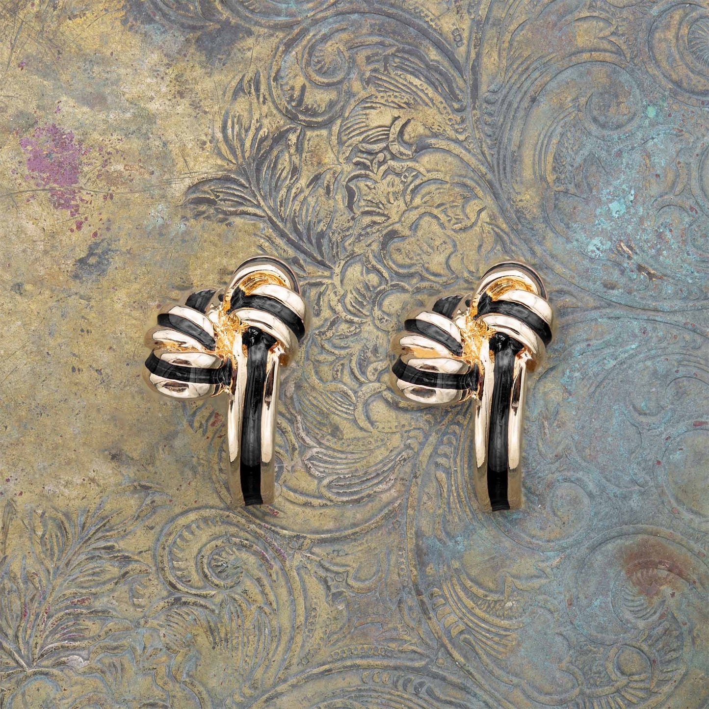 Riley Mid Century Gold and Red Enamel Post Earrings