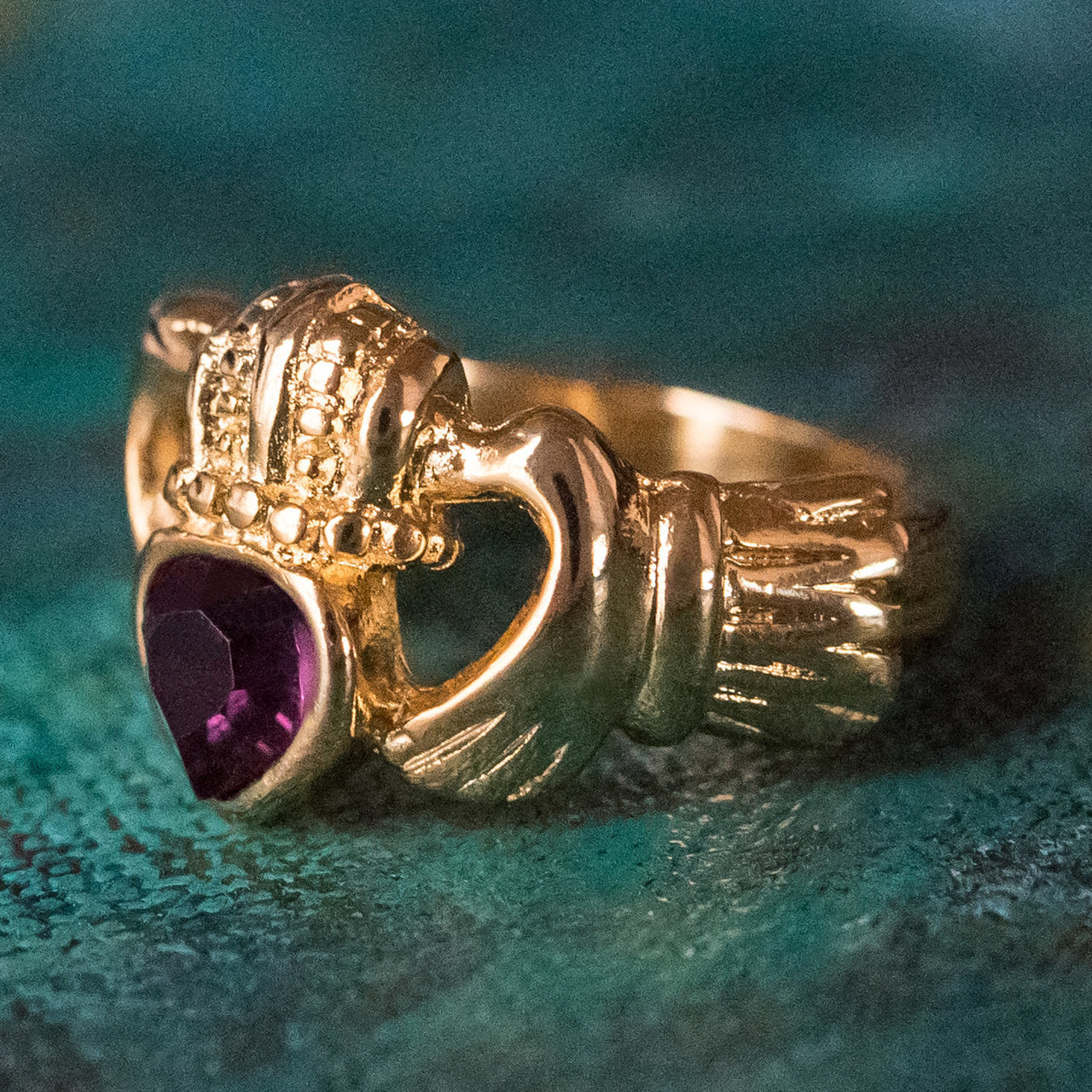 Vintage Jewelry Austrian Crystal Claddagh Ring 18k Yellow or White Gold Electroplated Ring for Man or Woman
