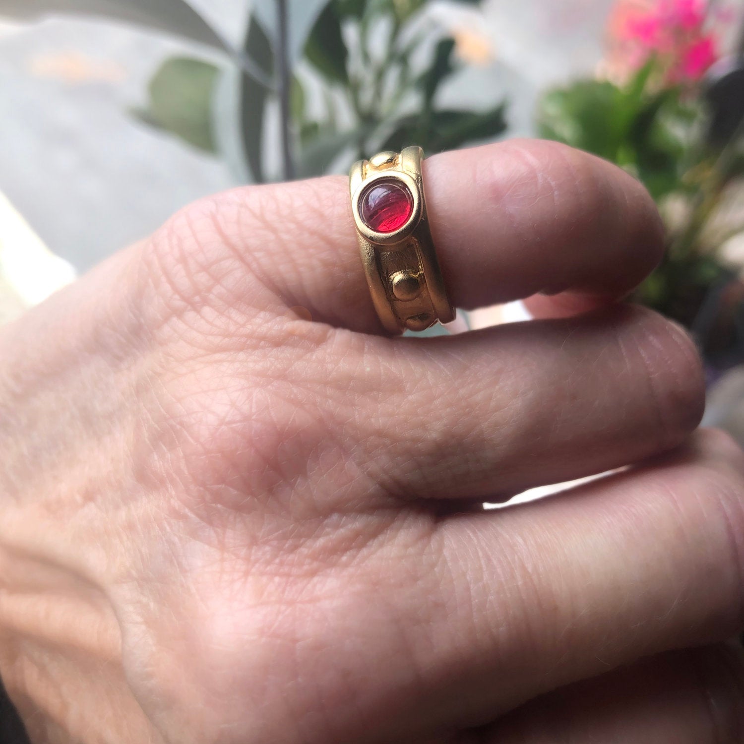 vintage-ruby-Austrian-crystal-ring-brushed-gold-plated