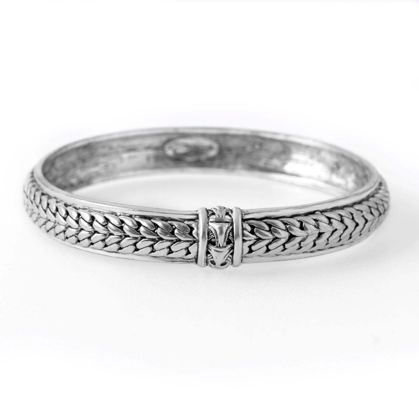 Vintage Oscar De La Renta Textured Antique Silver Tone Bangle Bracelet