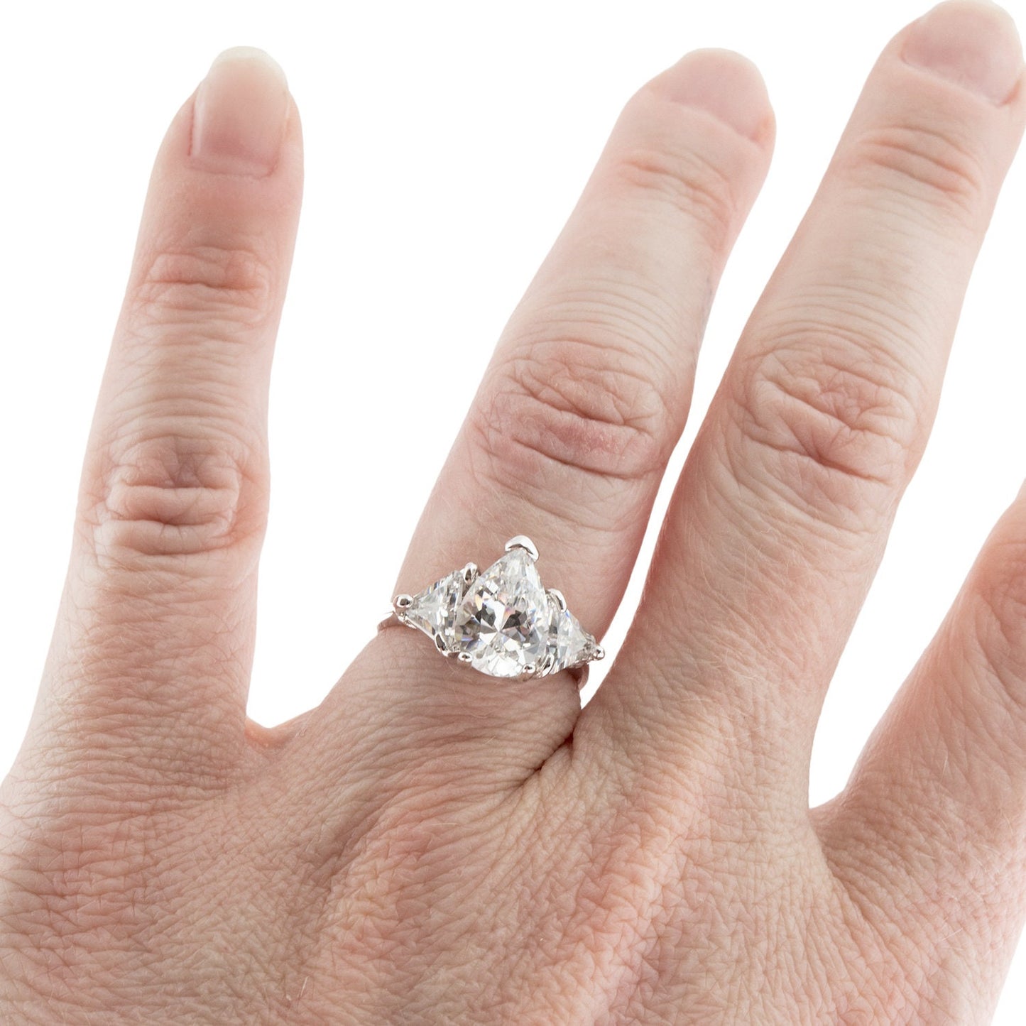 Vintage 1980s 18k White Gold Plated Pear Shaped Cubic Zirconia Engagement Style Ring Made in USA #R2437 Size 6