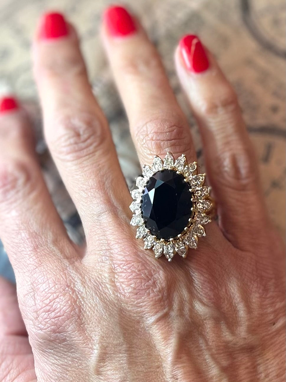 Vintage Amethyst and Clear Austrian Crystal Cocktail Ring 18k Yellow Gold Electroplated Made in USA