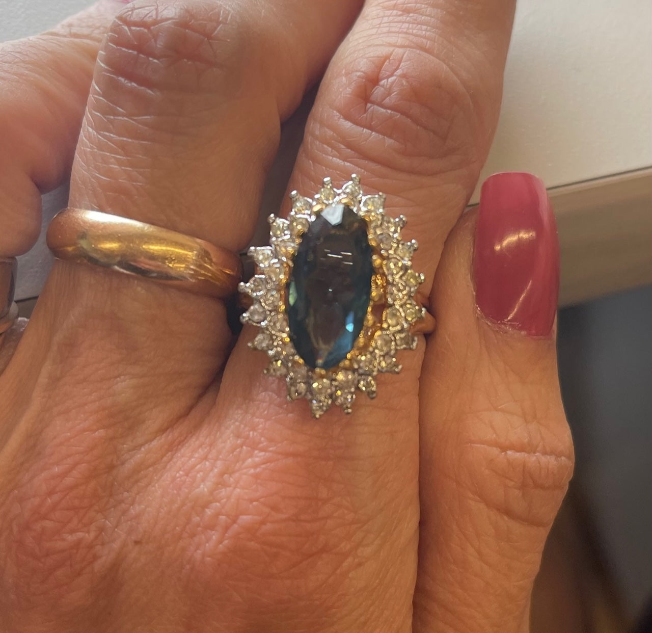 Vintage Ring Austrian Crystal Cocktail Ring 18k Yellow or White Gold Electroplated Antique Womans Jewelry