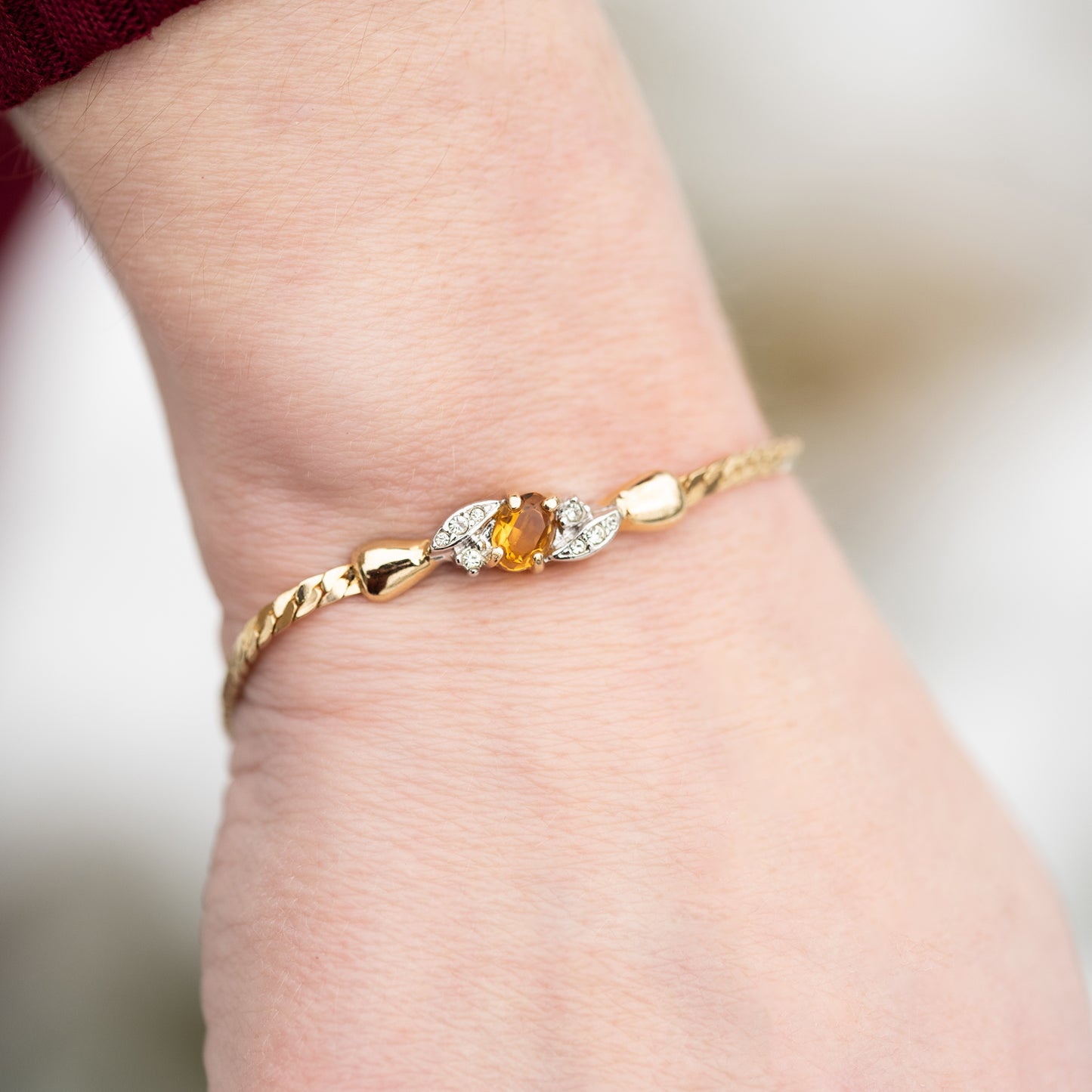 Vintage Bracelet Light Topaz and Clear Swarovski Crystal 18kt Gold Plated Bracelet