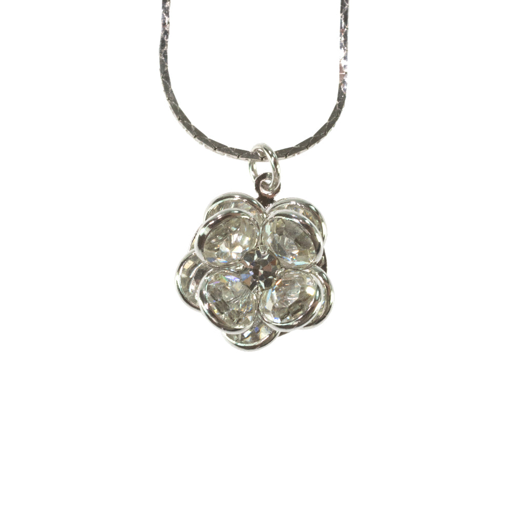 Vintage Flower Pendant Smokey Crystals 18k White Gold Silver N596