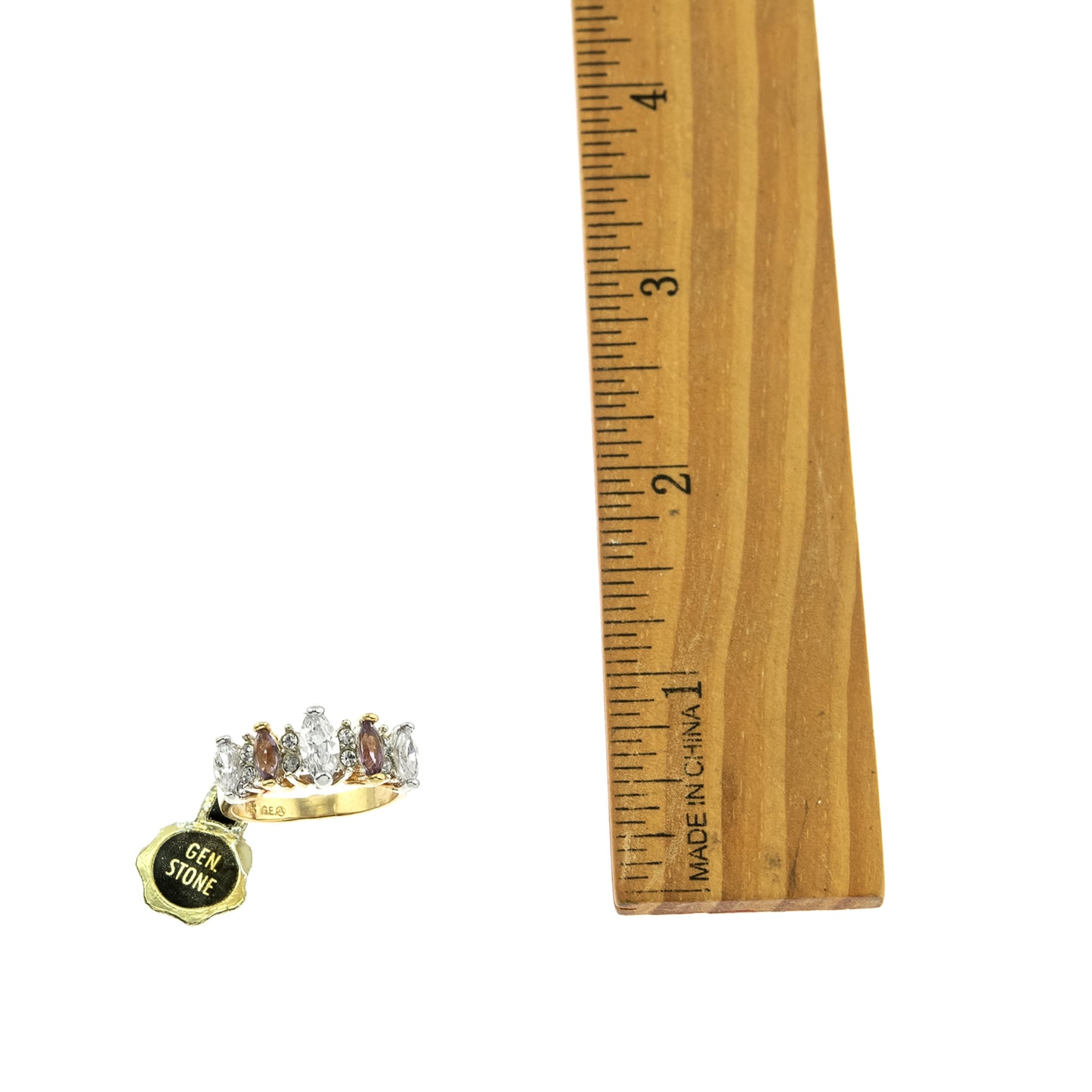 Vintage Genuine Garnet and Clear Cubic Zirconia Cocktail Ring 18k Yellow Gold Electroplated