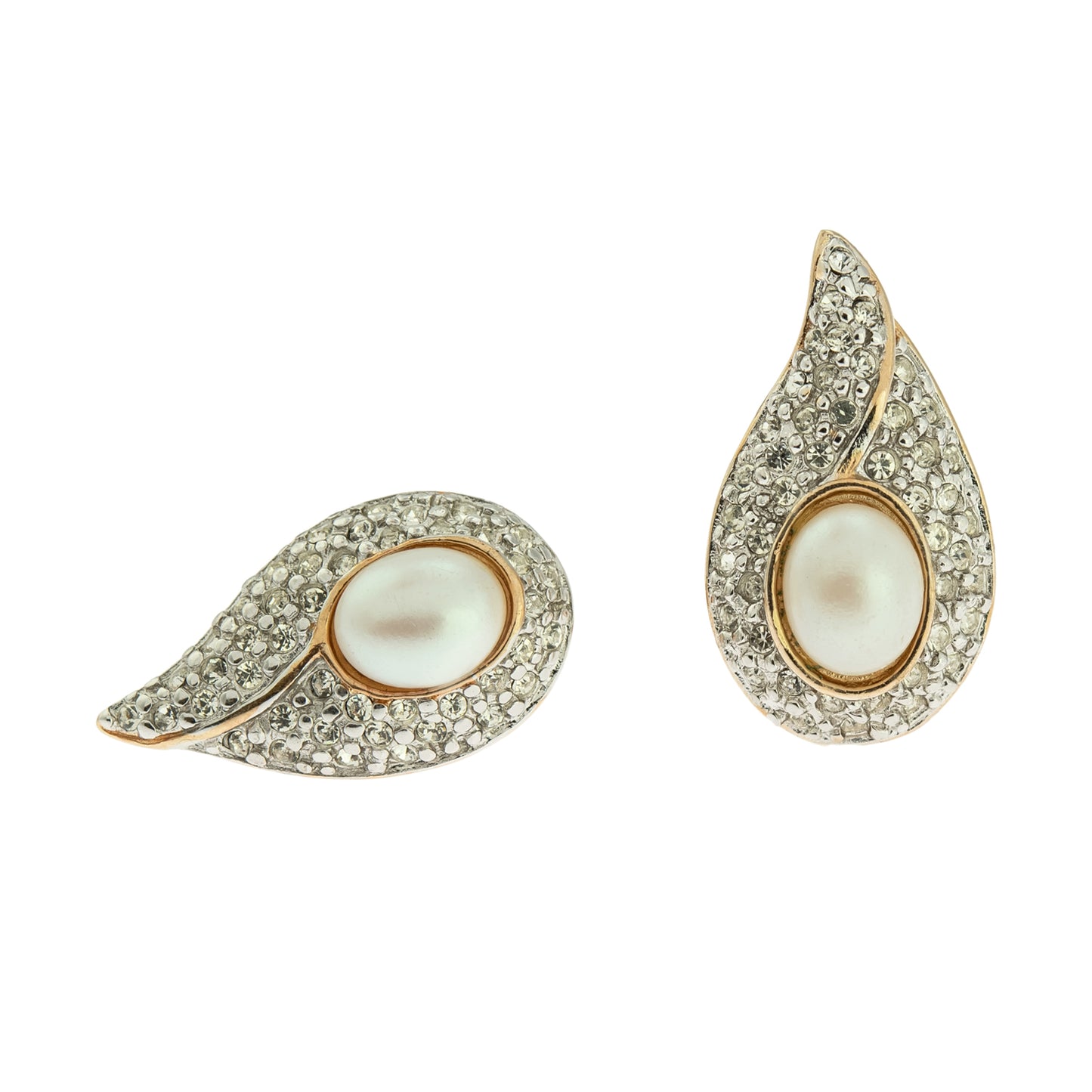 Vintage Earrings Pearl Earrings 18kt Gold Swarovski Crystals Pierced or Screw Back Clip Earrings #E359