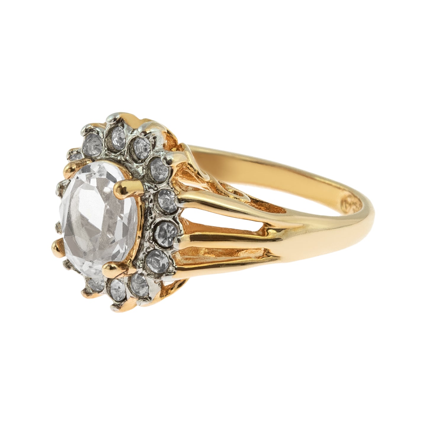 Vintage Jewelry Genuine Stone or Crystal Surrounded by Clear Austrian Crystals Ring Made in the USA