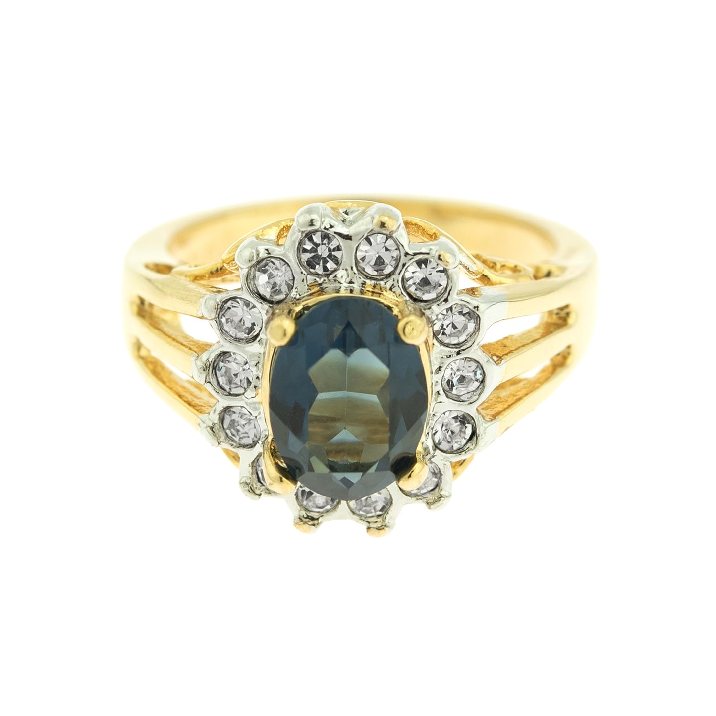 Vintage Jewelry Genuine Stone or Crystal Surrounded by Clear Austrian Crystals Ring Made in the USA
