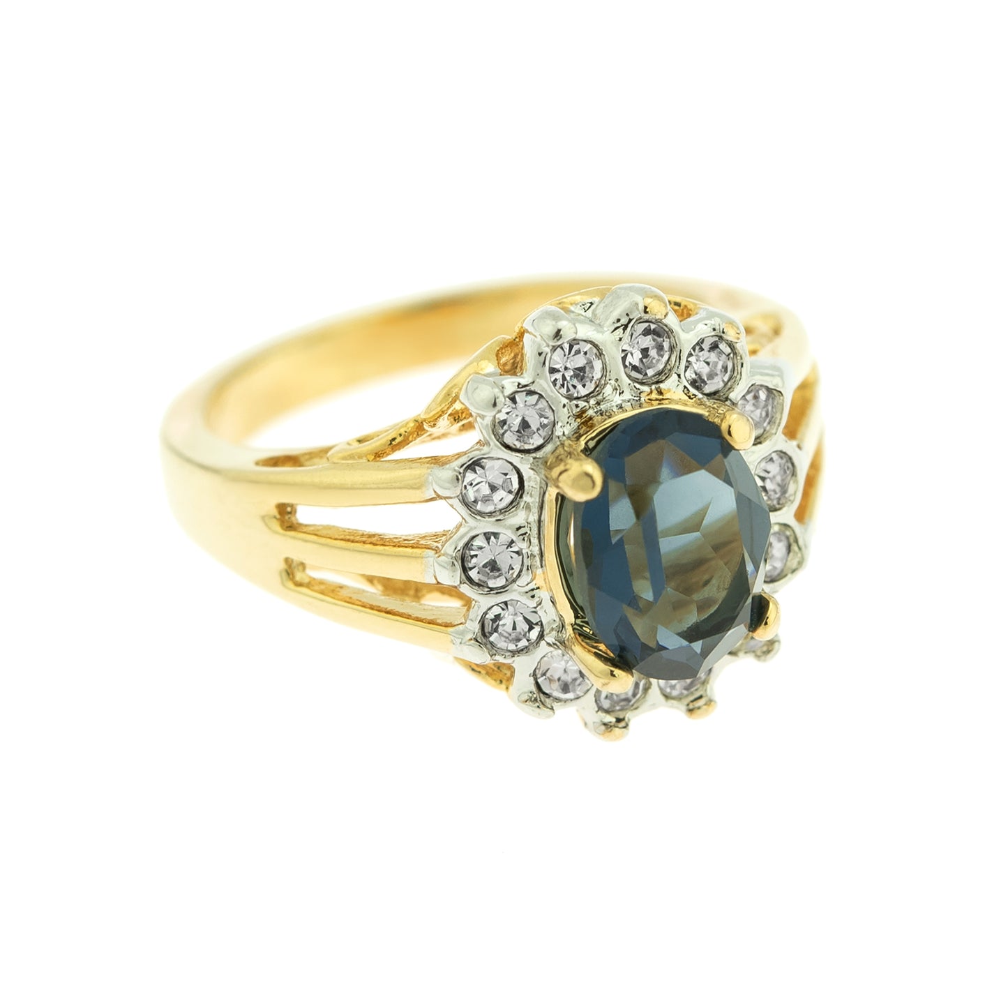 Vintage Jewelry Genuine Stone or Crystal Surrounded by Clear Austrian Crystals Ring Made in the USA