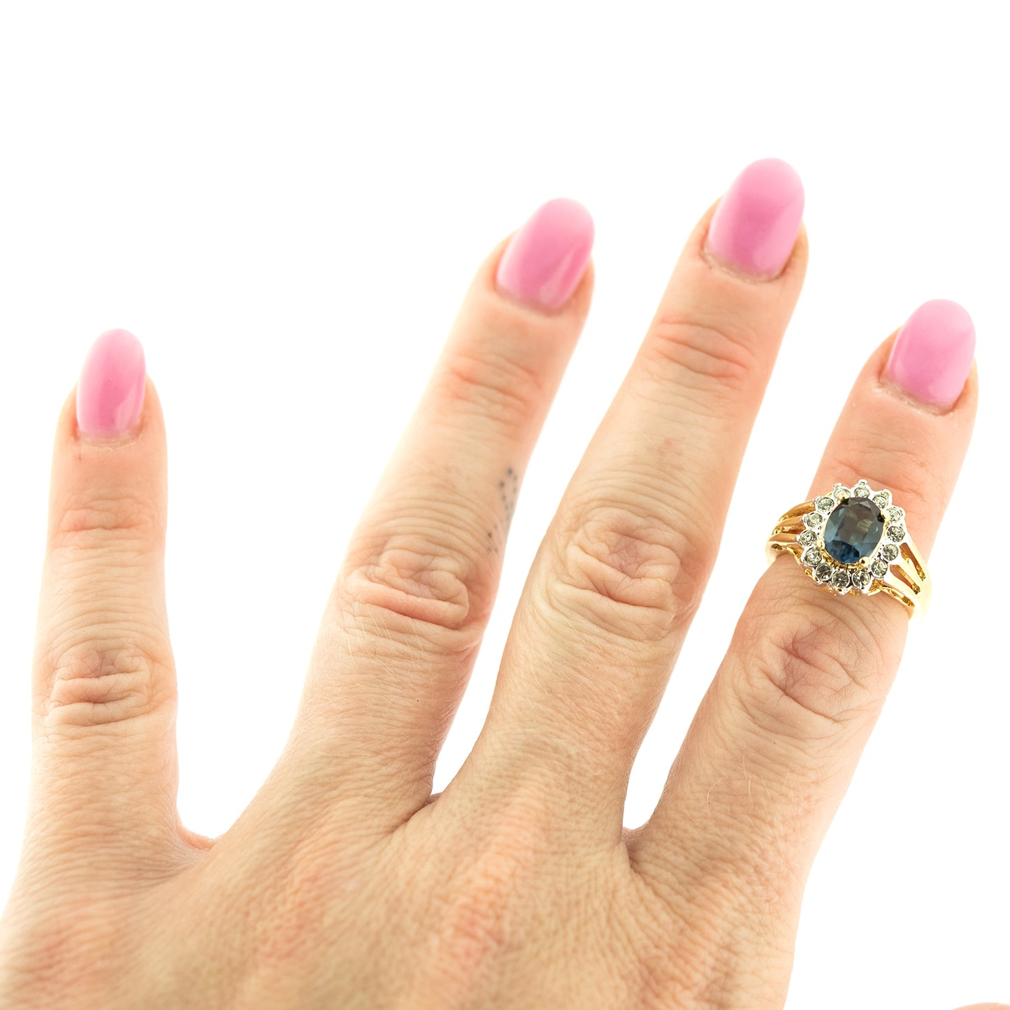 Vintage Jewelry Genuine Stone or Crystal Surrounded by Clear Austrian Crystals Ring Made in the USA