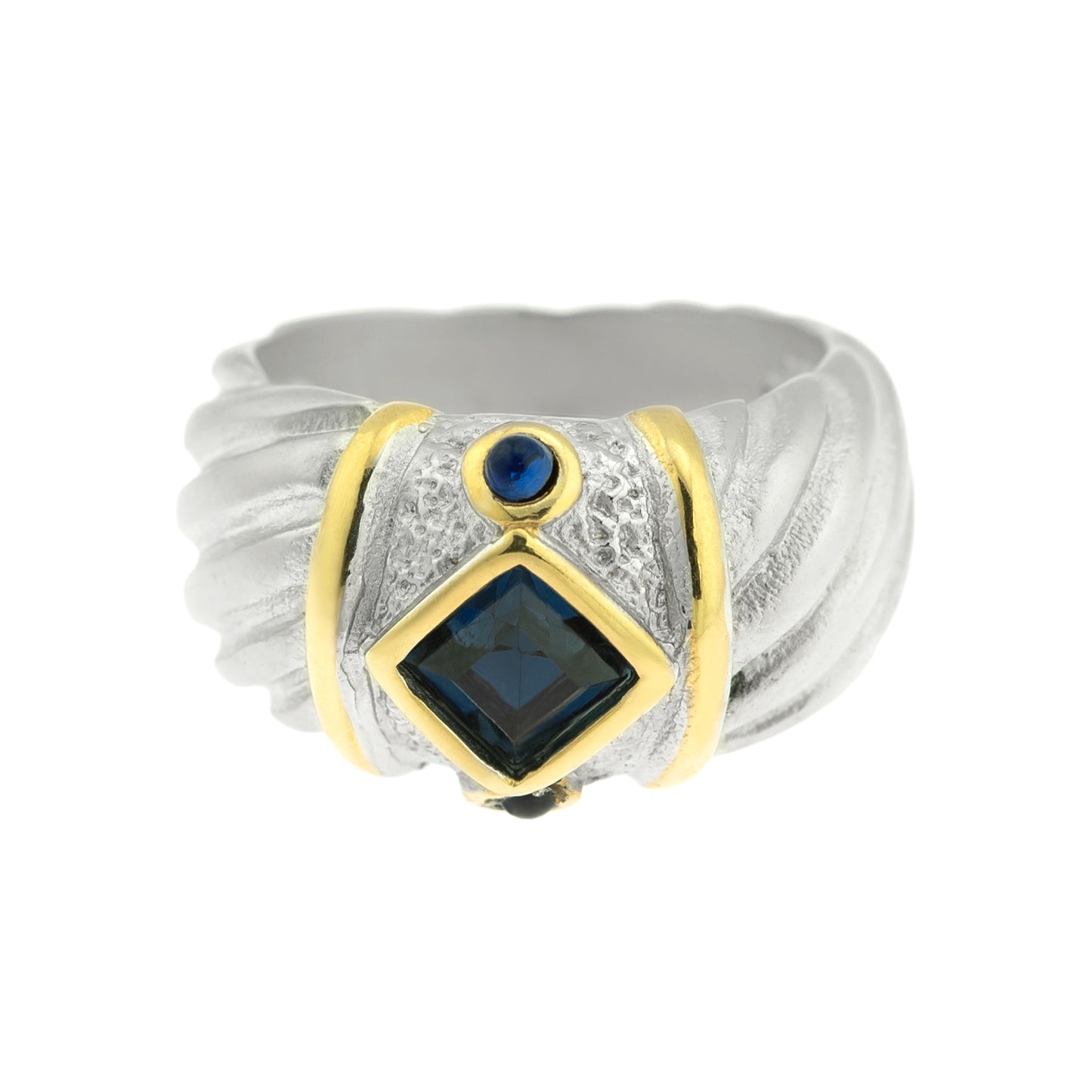Vintage Ring 1970s Sapphire Austrian Crystal Ring 18k Brushed White Gold September Birthstone Antique #R3586 Size: 7