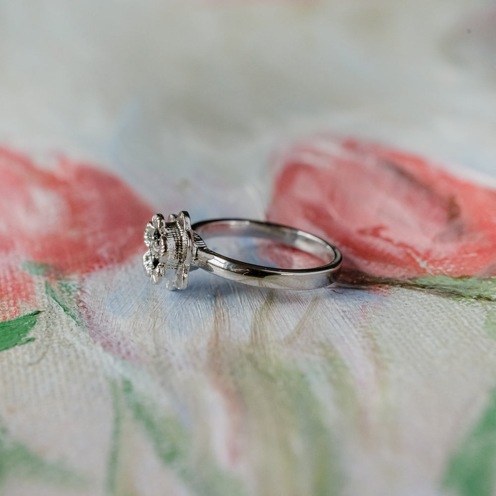 Vintage Flower Ring Clear Crystal 18k Yellow Gold Electroplated