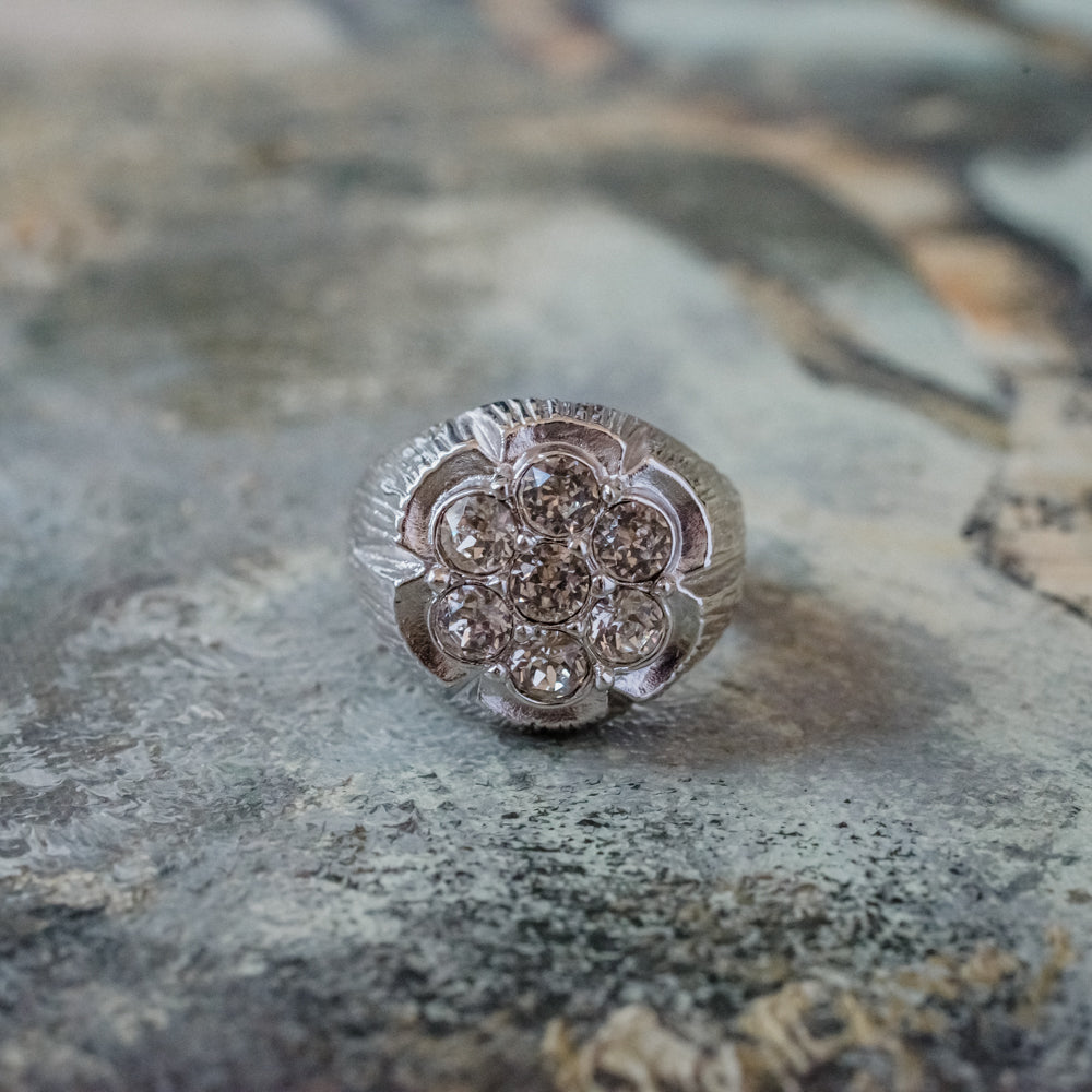 Vintage Ring Men's 18K White Gold Silver Silver Ring Clear Austrian Crystals Unisex Antique Jewlery #R152 Size: 11