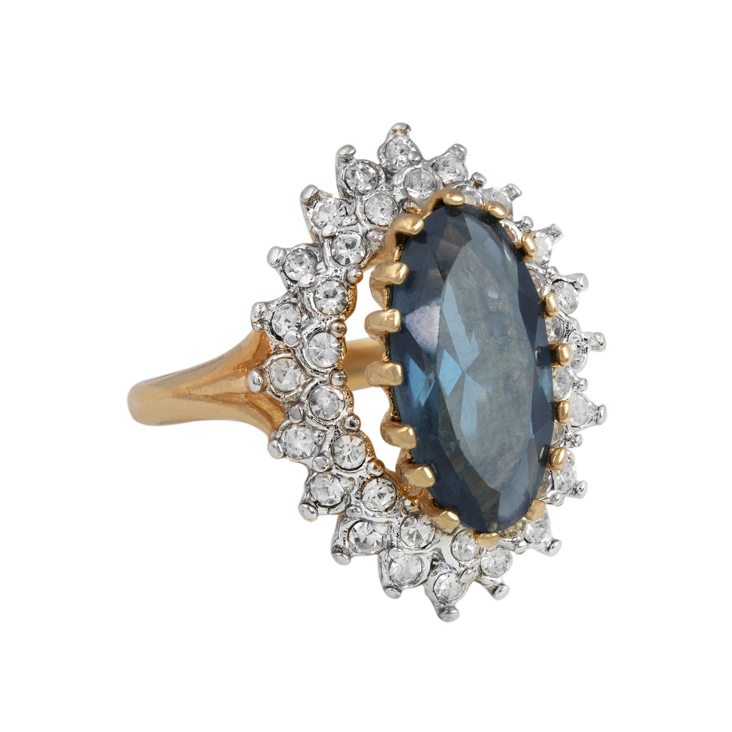 Vintage Ring Austrian Crystal Cocktail Ring 18k Yellow or White Gold Electroplated Antique Womans Jewelry