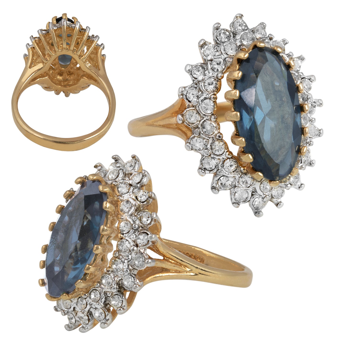 Vintage Ring Austrian Crystal Cocktail Ring 18k Yellow or White Gold Electroplated Antique Womans Jewelry