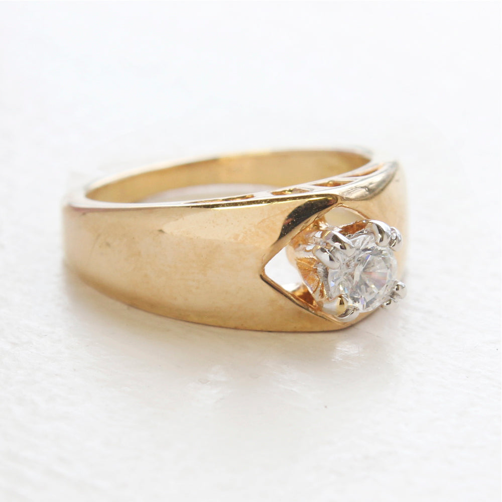 Vintage Clear Austrian Crystal Engagement Ring - 18k Yellow Gold Electroplated - April Birthstone - Made in USA