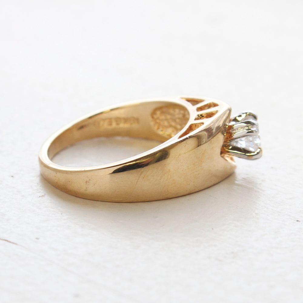 Vintage Clear Austrian Crystal Engagement Ring - 18k Yellow Gold Electroplated - April Birthstone - Made in USA