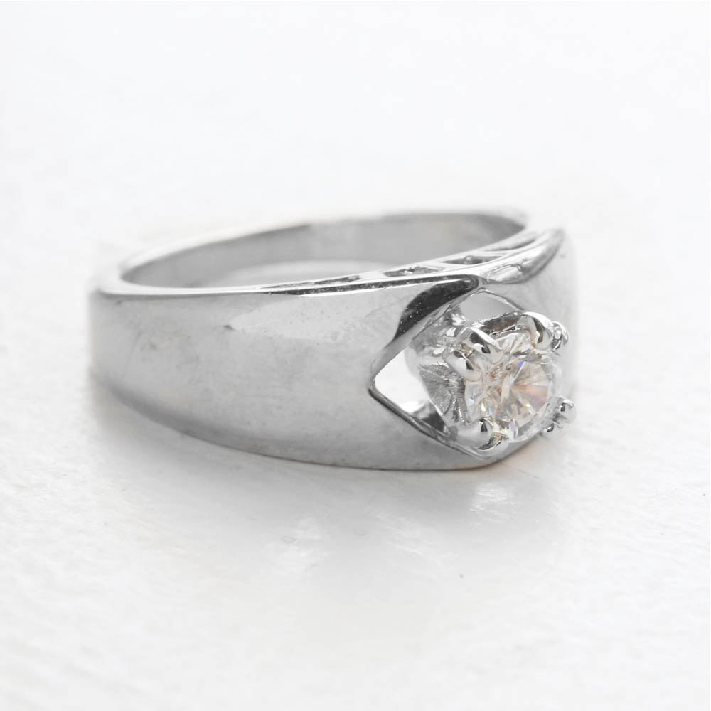 Vintage Ring Austrian Crystal 18k White Gold Electroplated Engagement Ring