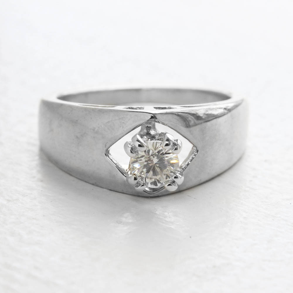 Vintage Clear Austrian Crystal Engagement Ring - 18k White Gold Electroplated - April Birthstone - Made in USA