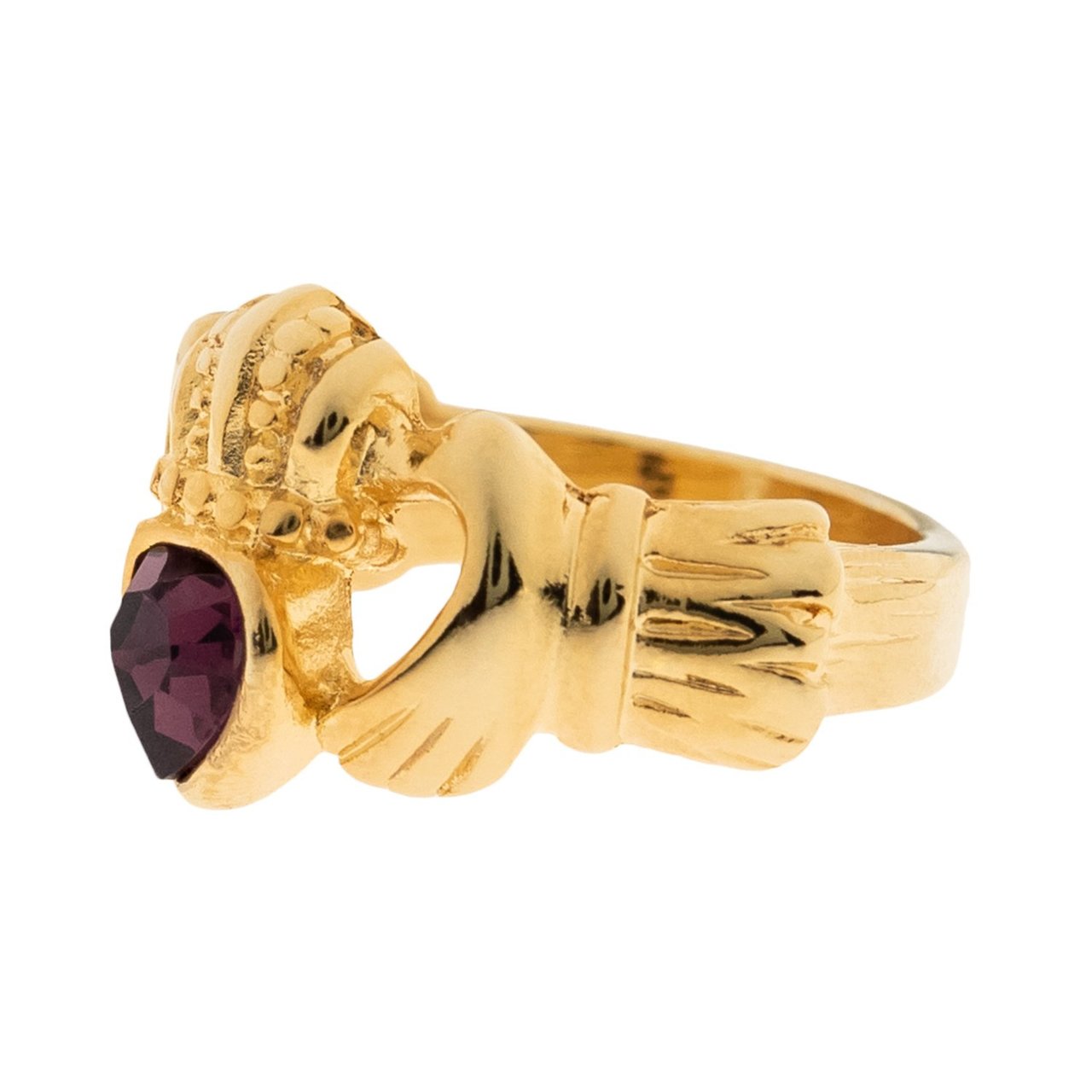 Vintage Jewelry Austrian Crystal Claddagh Ring 18k Yellow or White Gold Electroplated Ring for Man or Woman