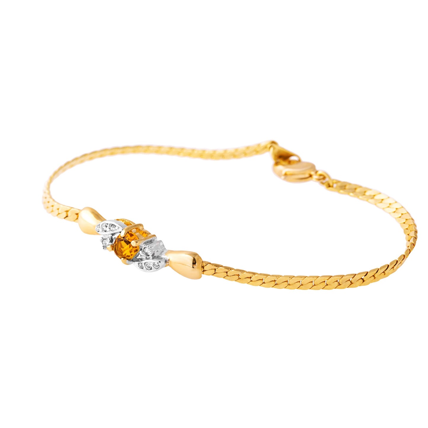 Vintage Bracelet Light Topaz and Clear Swarovski Crystal 18kt Gold Plated Bracelet